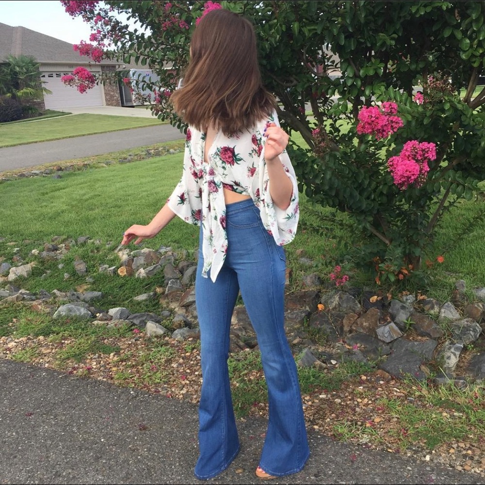 70s floral wrap tie top